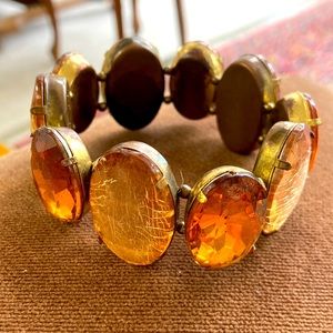 Amber and copper tones flashy lucite stretch bracelet